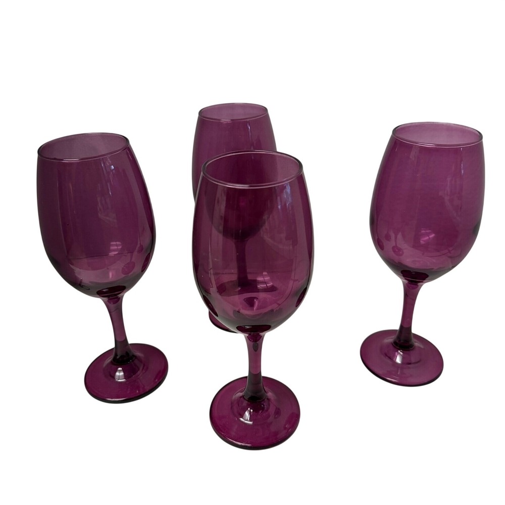 Unbranded Wine Glasses Set of 4 Purple Amethyst Long Stem Glassware Tulip Shape